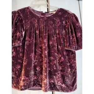 Rebecca Taylor Rouched Velvet Silk Blend Zip Back Top Sz 0 Moody Deep Jewel Tone